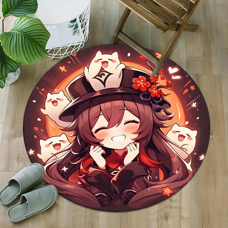 1pc Genshin Impact2 Print Round Carpet Chair Round Carpet Suitable for Bedroom Living Room Home Decorative Carpet