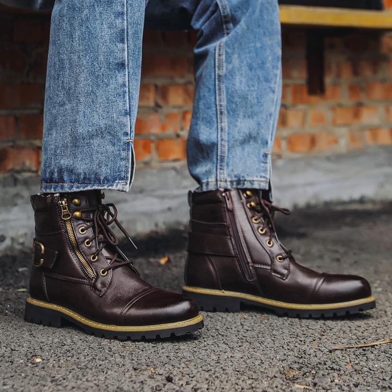 Men High Top Boots Fashion Motorcycle Boot Luxury Casual Leather Boots for Men British Ankle Boot Western Cowboy Boots Botas2026
