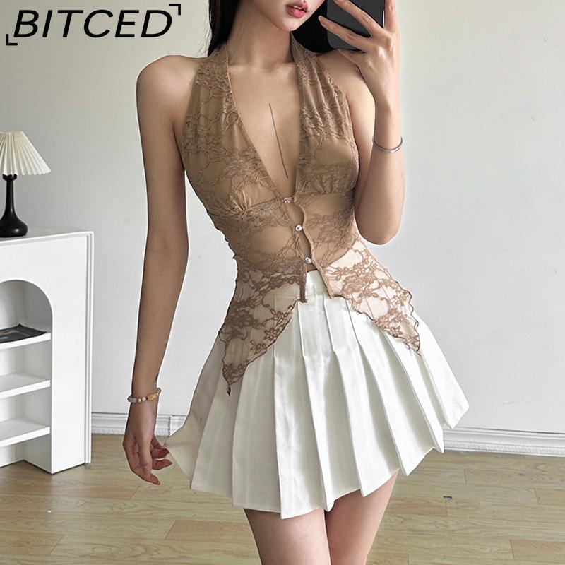 BITCED Summer Women's Solid-Color Slim-Fit Streetwear Halter Neck Sexy Backless Tank Top