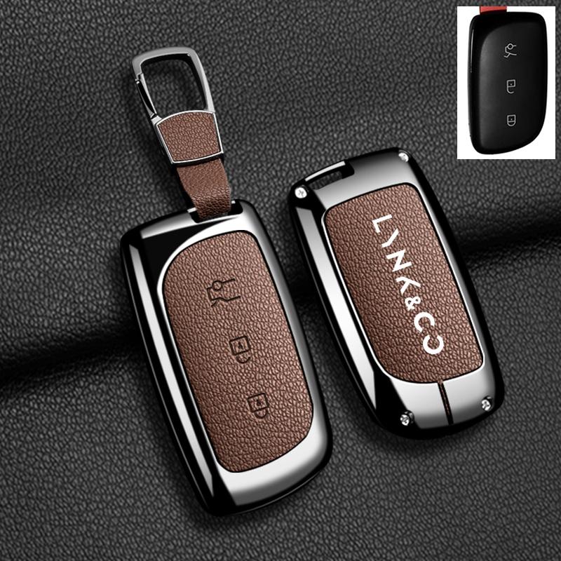 Interior Mouldings Car Alloy Leather Key Case Cover Fob Shell For Lynk&Co Z20 Z10 Lynk&Co 02 01Smart Remote Protector Keychain A