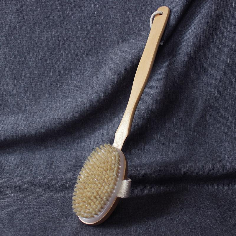Solid Wood Detachable Boar Bristle Shower Brush for Body and Massage