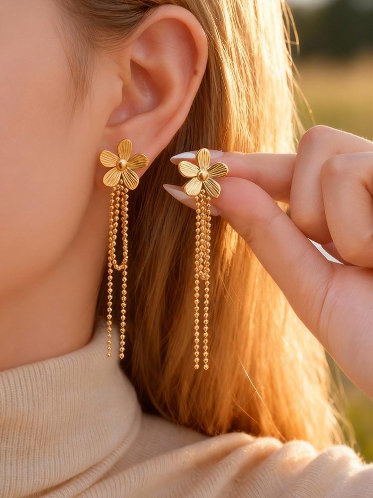 Gold Color Flower Tassel Earrings for Women Stainless Steel Starfish Tassel Earrings 2026 New Trendy Party Jewelry Gift
