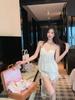 1011 Spring New French Sweet Suspender Shorts Ice Ribbon Chest Pad Three-piece Homewear Pajama Set