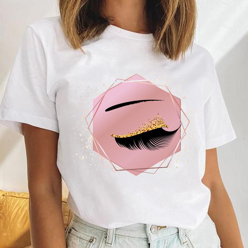 90s Tee Top Summer Women Trend Style Lashes Trend Print Fashion T-shirt Female Clothing Casual Short Sleeve Lady Graphic T-shirt