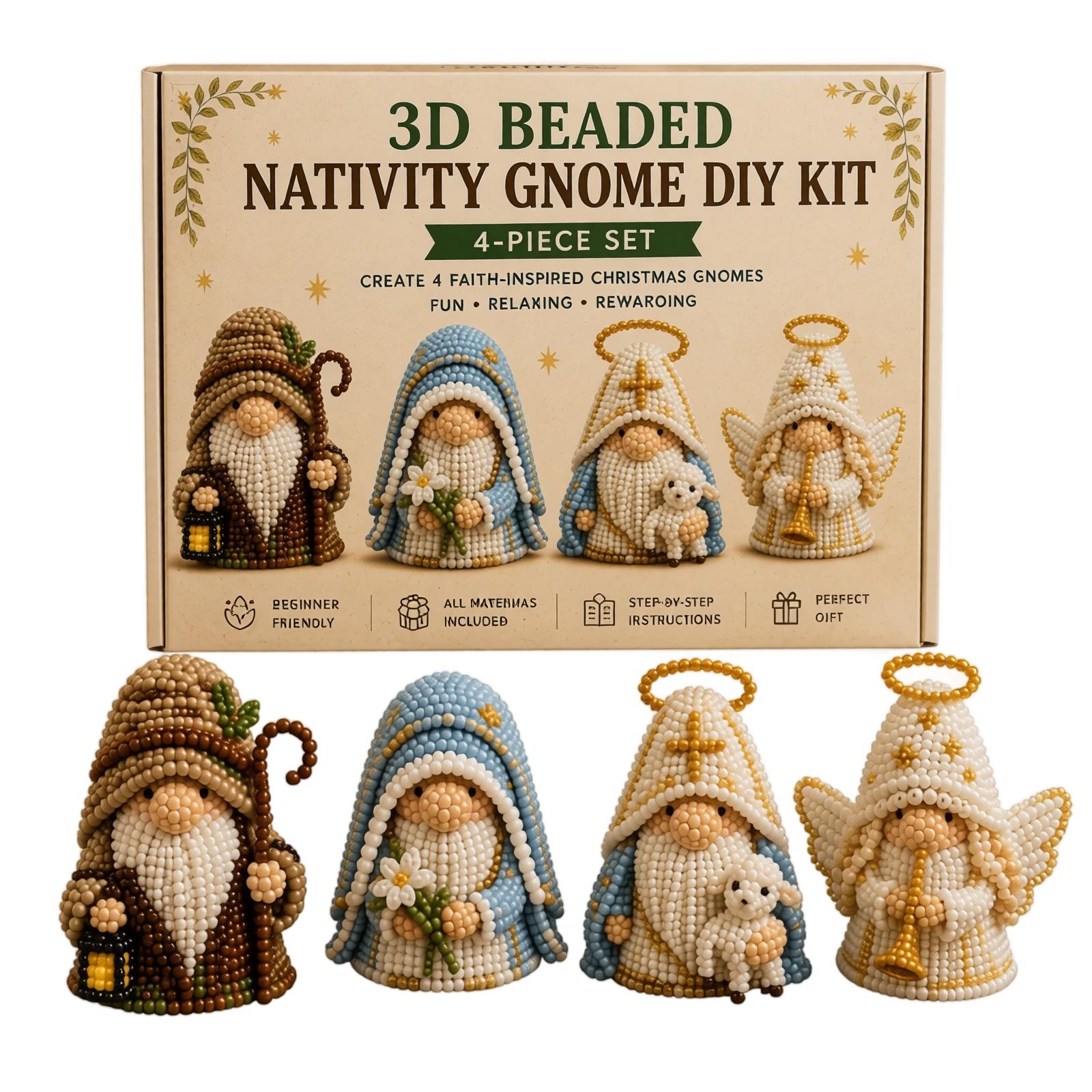 3D Beaded Resurrection Easter DIY Kit 4-Piece Set Faith-Inspired Gnomes Crafting Project Step-By-Step Instructions Included One Size