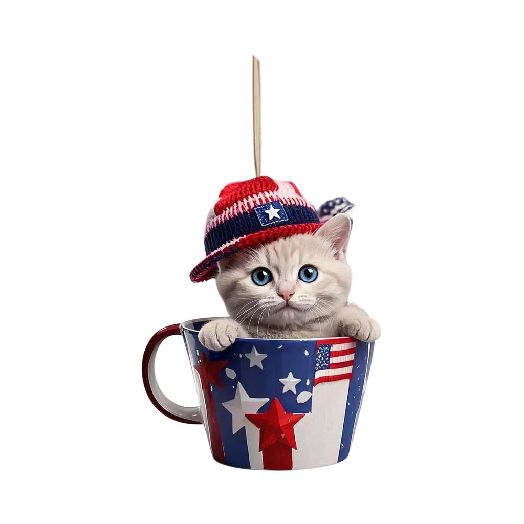 Acrylic Patriotic Tree Hanging Decoration Flat Cat Shaped Ornament for Independence Day Party Home Office Event Display