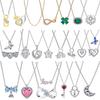 New Original 925 Silver Four-Leaf Clover Butterfly Star Moon Heart Key Necklace Fit Women Jewelry Valentine's Day Gift