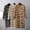 Autumn Winter Women Vintage Knitted Turtleneck Long Sleeve Pullover Graffiti Lettering Sweater Dress