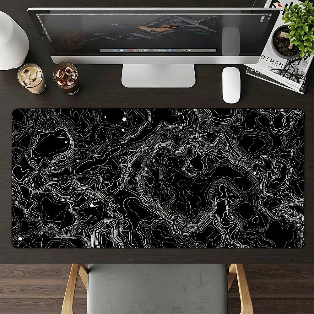 Black Abstract Terrain Mouse Pad Large Nonslip Waterproof Mat Stitched Edge Keyboard Pad For Gaming Daily Office
