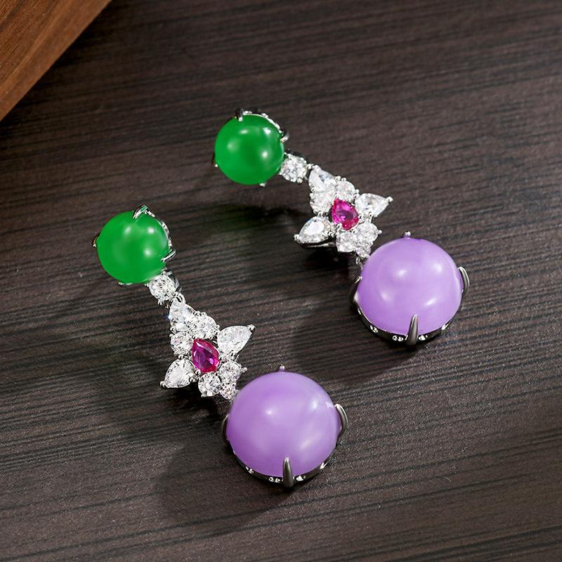 High-end Light Luxury Purple Jadeite Long Pendant Earrings Design National Style Light Luxury Elegant Earrings