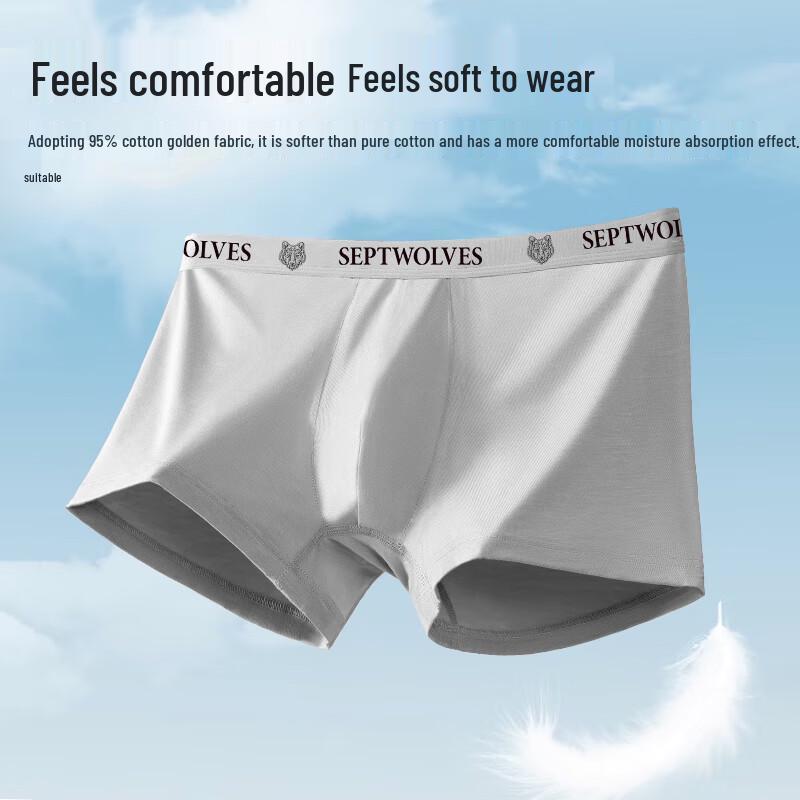 Septwolves Men's Cotton Boxer Briefs with Silk Crotch, 3-Pack