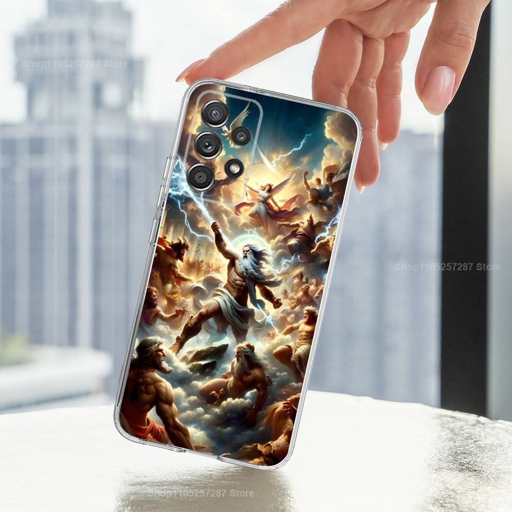 Mythology Greek Art Zeus For Samsung A51,30,71,S9,Ultra,S20,FE,22,Lite,23,21,PIus,10,Transparent, Silicone Case