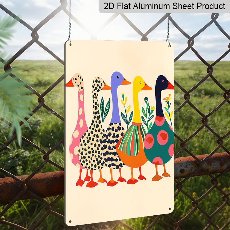 2D Flaches 8×12 Zoll Buntes Abstrakt Gemustertes Enten Metallschild - Skurriler Volkskunststil Wanddeko, Aluminium Aufhängung für Kinderzimmer, Wohnzimmer oder