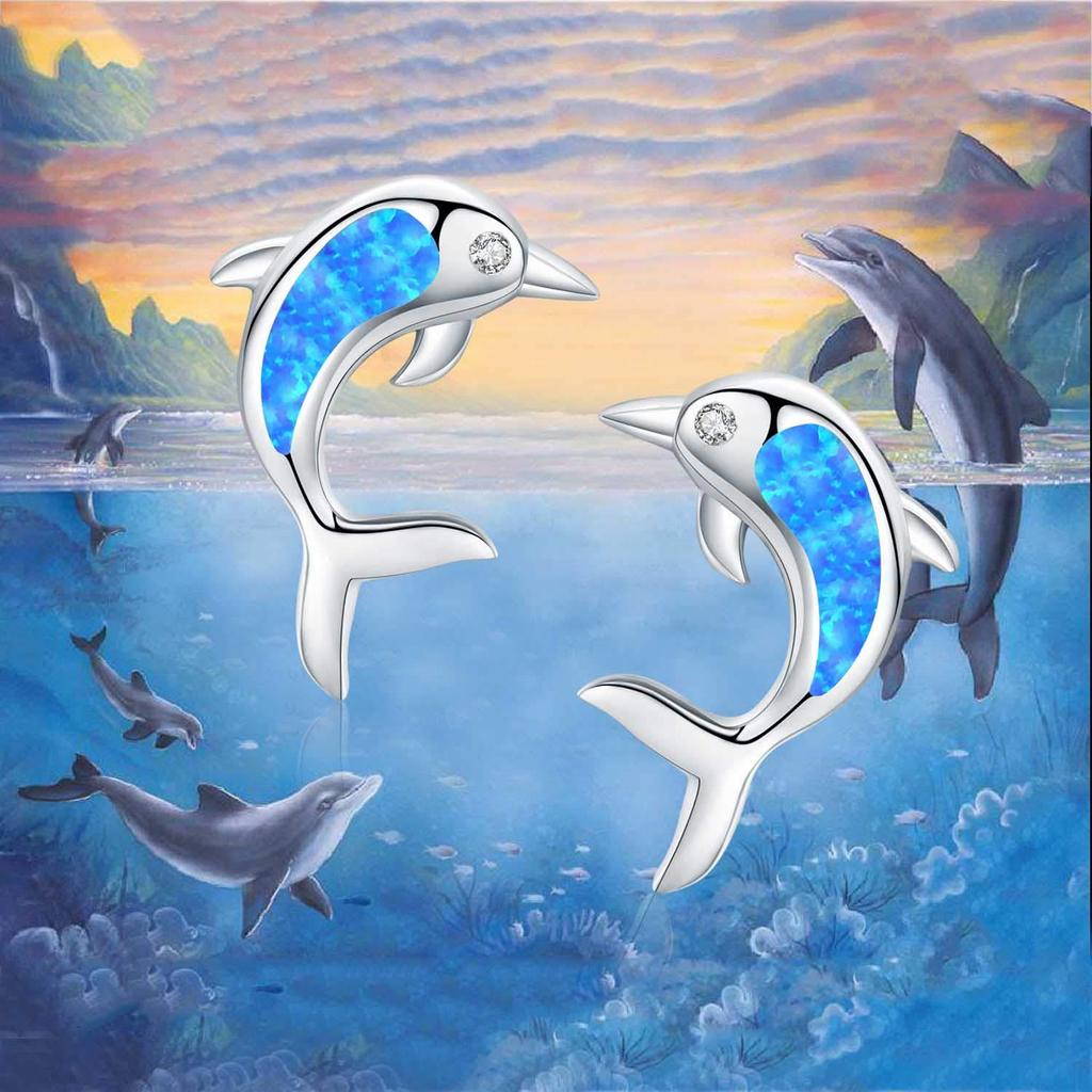 Opal Dolphin Earrings - Cute Girl's Trendy Jewelry