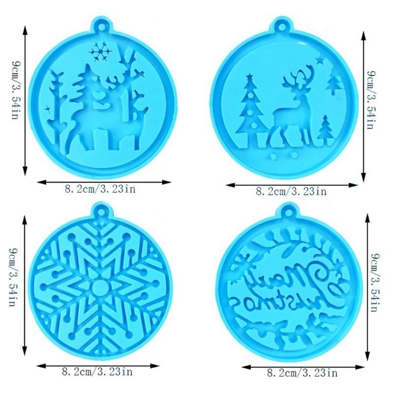4pcs Silicone Mold for Keyring Pendant Christmas Theme Keychain Ornaments Moulds Stylish Key Chain Accessory Molds