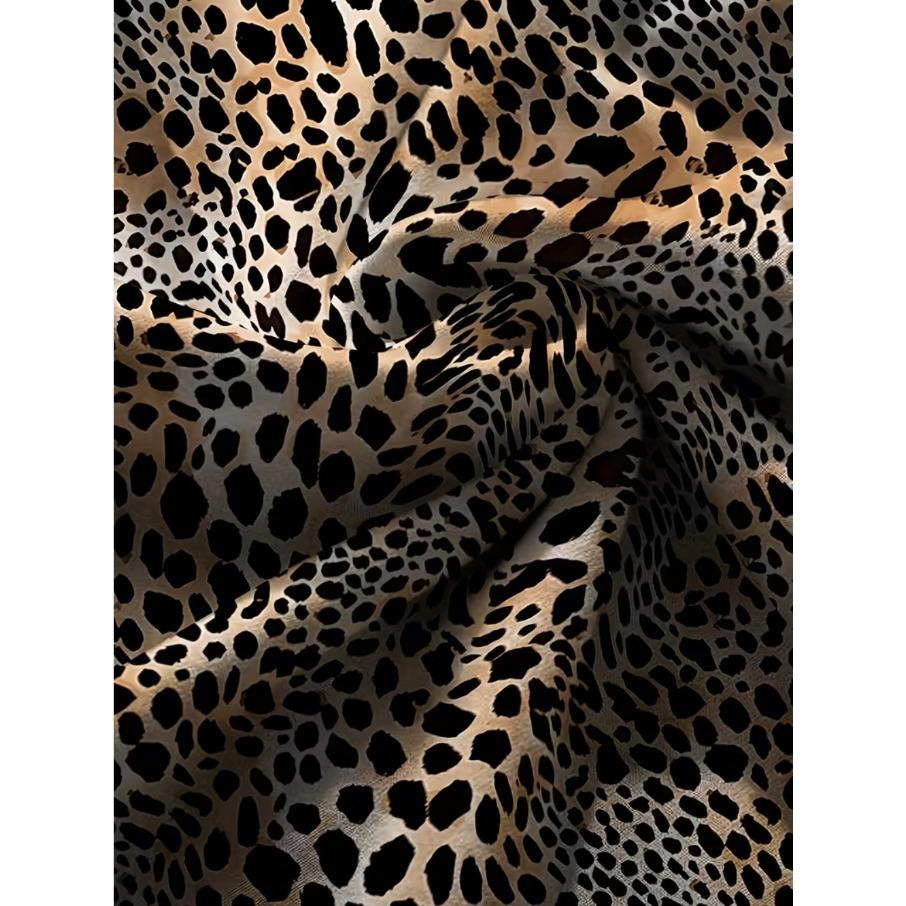 XL-7XL Plus Size Women's Men Leopard Casual 3D Print Loose V Neck Short Sleeved T-shirt Top