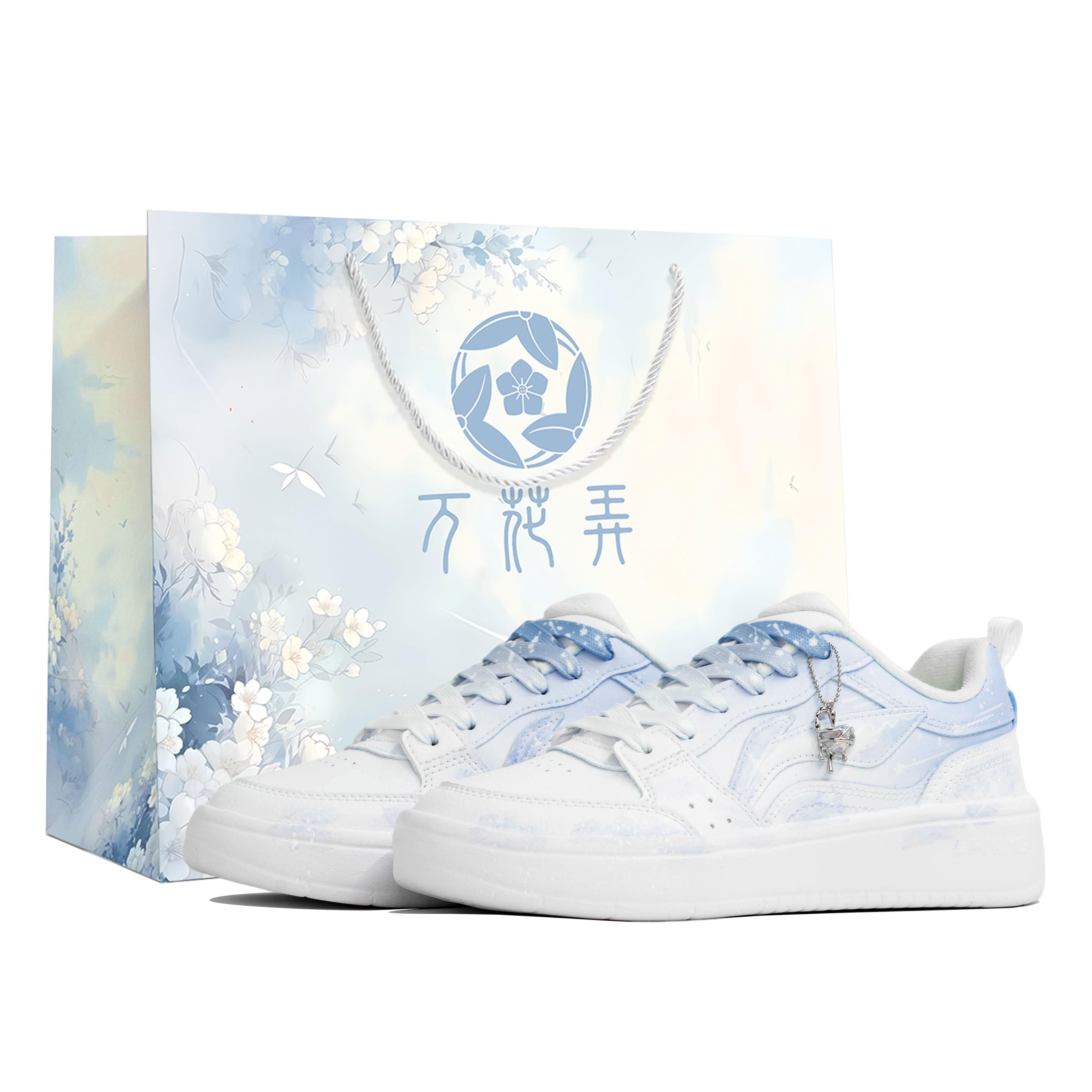 Li Ning Sycee Kaleidoscope, Starry Snow, Сумка для покупок Устойчивая к истиранию Низкие кеды для скейтборда Женские Белый Синий AGCT340-5(Team113-S-BOX) 35