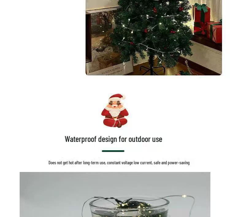 Green Copper Wire Christmas Tree String Lights - Outdoor Starry Sky Garland.