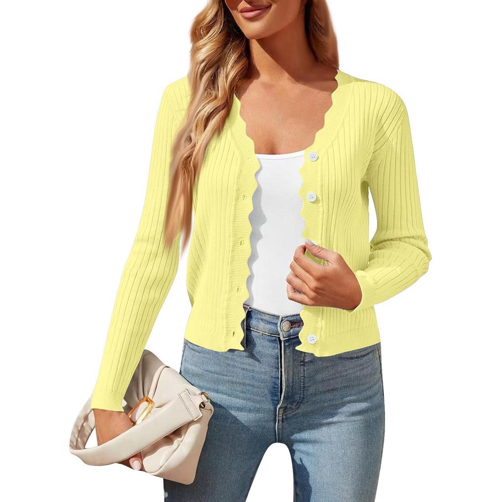 Cardigan da Donna alla Moda Scollo a V Manica Lunga Corto da Donna Maglione Cappotto Lavorato a Maglia