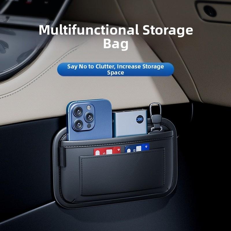 Black Leather Car Storage Bag Hanging Pocket Organizer For Car Door All-Purpose Multi Driver Passenger Seat Storage Bag