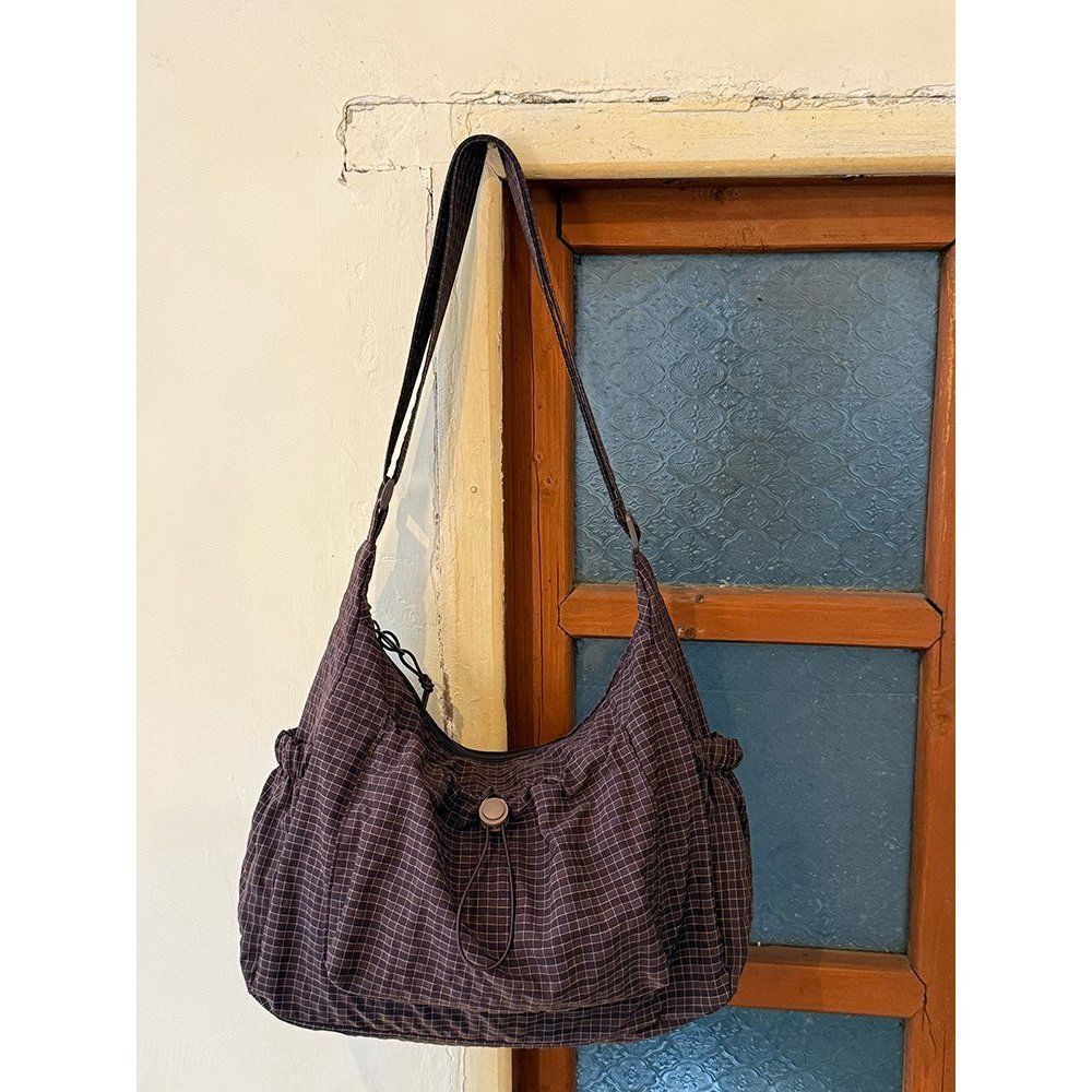 Korean Retro Lazy Plaid Messenger Bag New Large-capacity Commuting Shoulder Bag Daily Commuting Messenger Bag