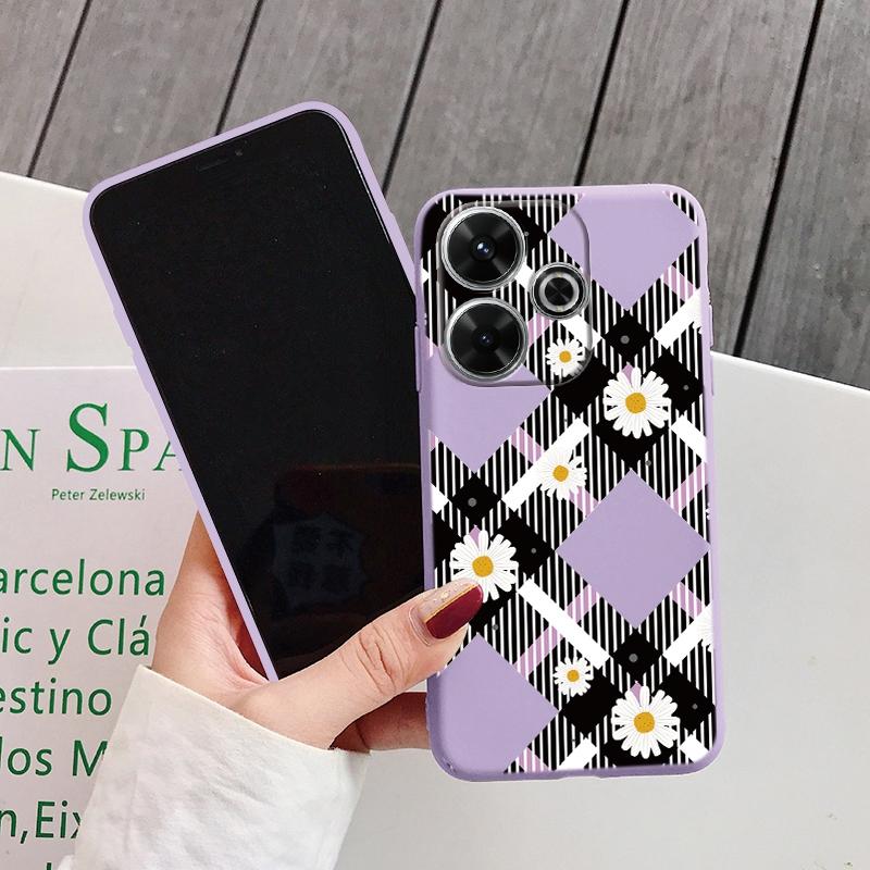 

Мягкий силиконовый чехол с квадратным цветком для Samsung A55 M35 S24 Xiaomi Redmi Note 13 Pro 14 Poco C65 iPhone Huawei Honor 200 Realme Camera Противоударный чехол Samsung Galaxy S9 Plus фиолетовый