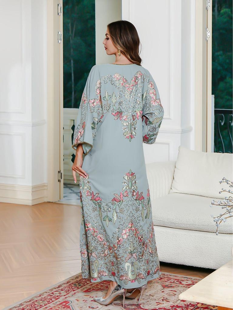In-Stock Embroidered Sequin Abaya Dress for Women
