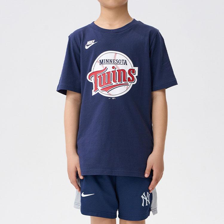 Nike Mlb Kids T-Shirt Collaboration Brand Logo Letter Print Round Neck Pullover Comfortable Casual Sports Short Sleeve Minnesota Twins HM3814-410