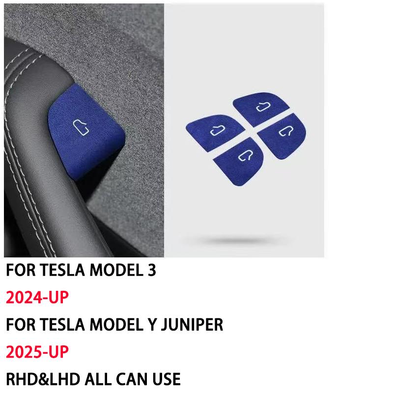 Italian Premium Suede For Tesla Model Y 2025 Juniper Model 3 Highland 2024 Door Switch Patch Trim Cover Interior Car Accessories