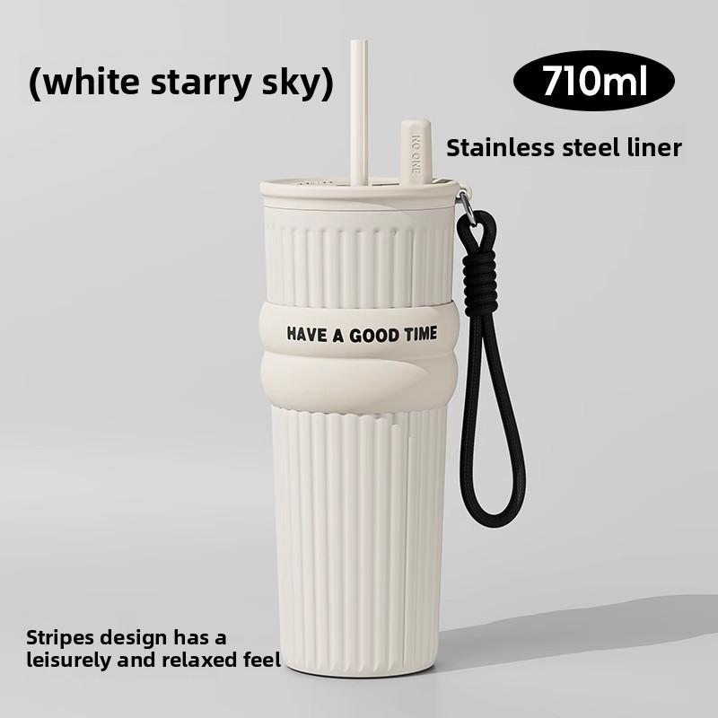 Insulated Travel Mug With Straw For Women Large Capacity Stainless Steel Car Cup For Cold Drinks