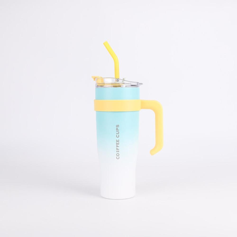 Large Capacity 40oz Car Cup Double Layer Vacuum with Straw Handle Cup Outdoor Portable Car Thermos Cup