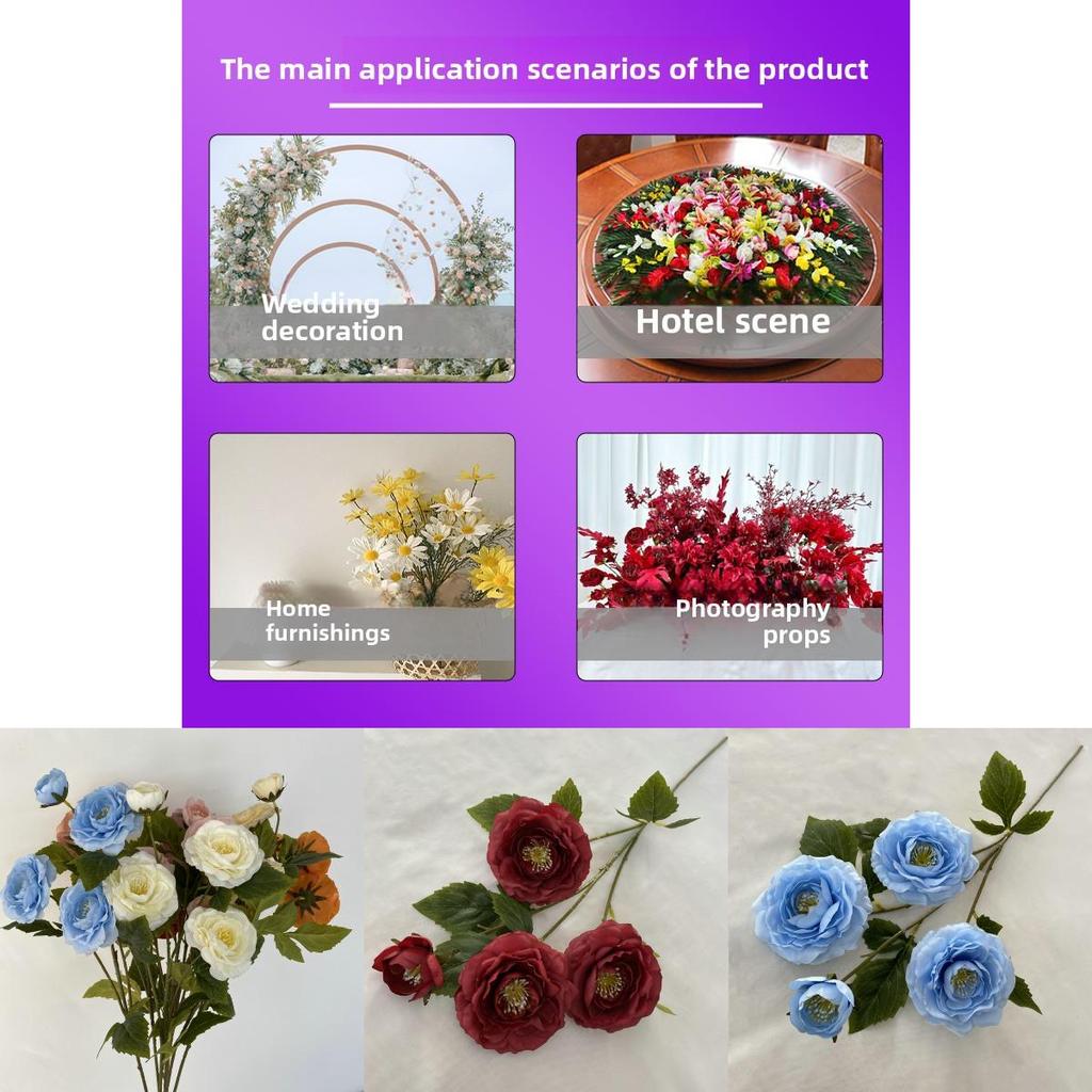 Long Branch Fu Character Fourhead Camellia Artificial Flower For Wedding Hall And Home Decoration