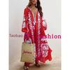 2024 European and American New Women's Clothes Ethnic Embroidery Flower Loose Oversized Long Sleeves Dress Women's Robe