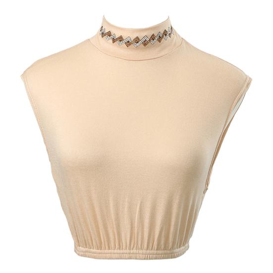 Fake Collar Half High Collar Rhombus Rhinestones Decor False Collar Breathable Elastic Collar Attachment