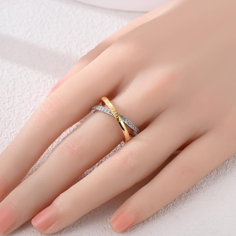 Original 925 Sterling Silver Gold Cross Ring Size 6-9 Ring Simple Line Design For Women Men Engagement Wedding Gift