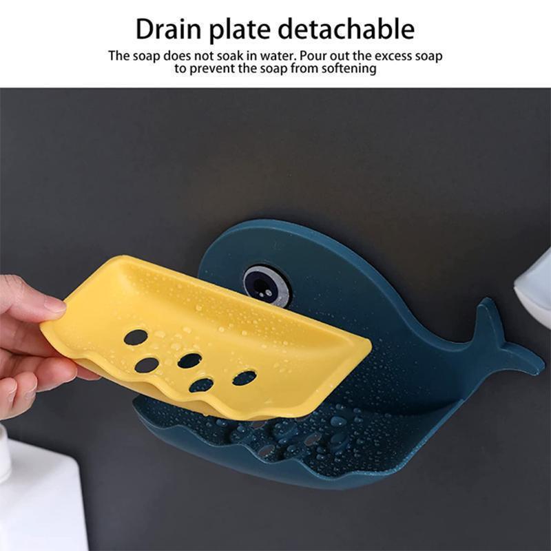 1PCS Small Whale Soap Box Free Punch Bathroom Drain Soap Rack Bathroom Wall Mounted Soap Organizer Shelf LM
