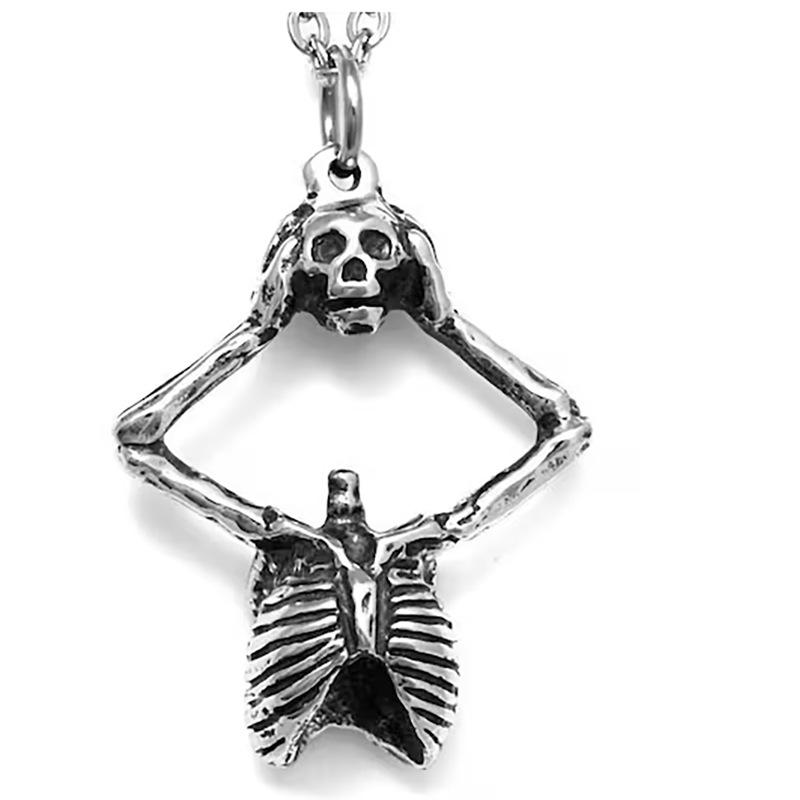 New Halloween Human Skull Split in Two Retro Pendant Exaggerated Necklace 60CM