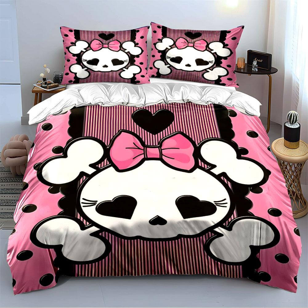 Cartoon Skull Pink Bedding Set Bedding Duvet Cover Set Duvet Cover Pillowcases (1 * Duvet Cover 2 * Pillowcases, Without Duvet Insert)