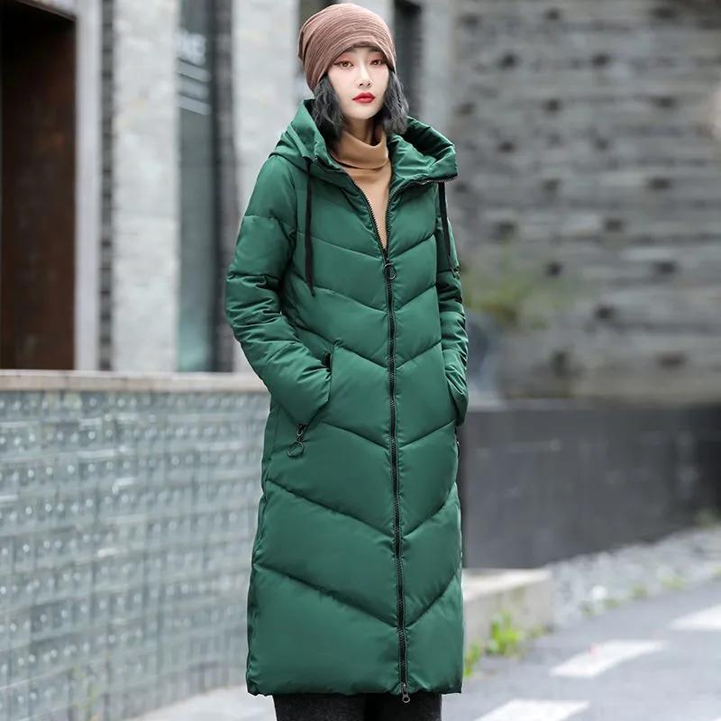Women's Winter Hooded Medium-length Cold Jacket Solid Color Slim Daily Jacket