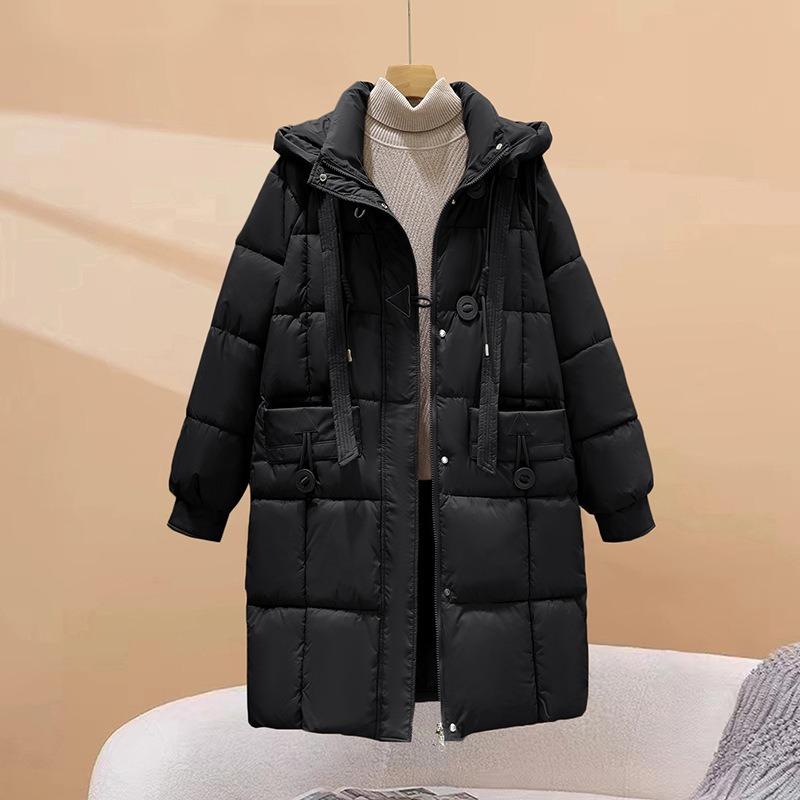 Neue mittellange und lange verdickte Kapuzen-Daunen-Baumwollpolsterung Kleidung lockere Winter-Baumwollpolsterung Kleidung Damen dünne Baumwollpolsterung Jacke