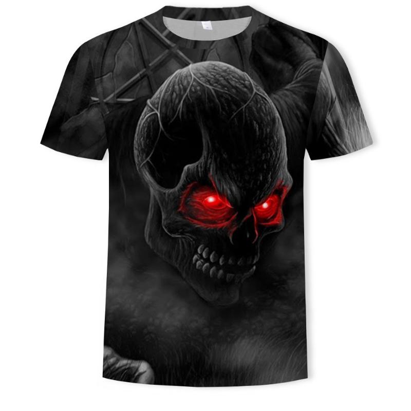 Fashion Men's Crew Neck Short Sleeve 3D Skull Color Printed Skull Short Sleeve Crew Neck T-Shirt