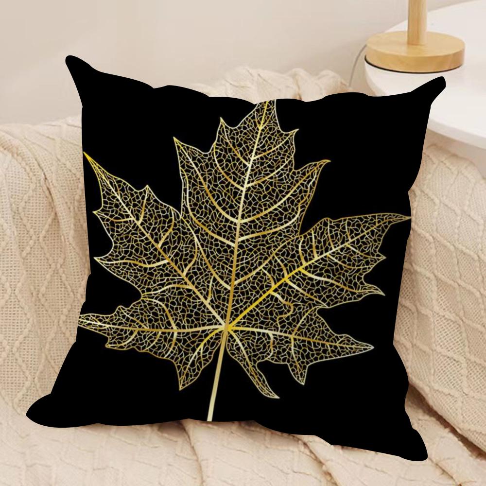 Golden Leaf  Branch Pattern Cushion Cover Silky Short Plush DoubleSided Printed Pillow Case for Sofa All Seasons Home Decor