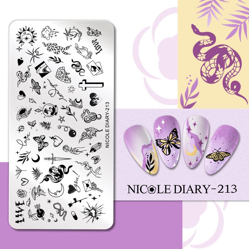 NICOLE DIARY Leaves Flower Nail Art Stamping Plates Drawing Template Geometric Stripe Line 3D Image Stencil Mold Printing Tools