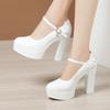 Plus Size 32-43 Genuine Leather Shoes Round Toe Woman Platform Pumps Women's Chunky Heel High Heels Office Black Work Shoes
