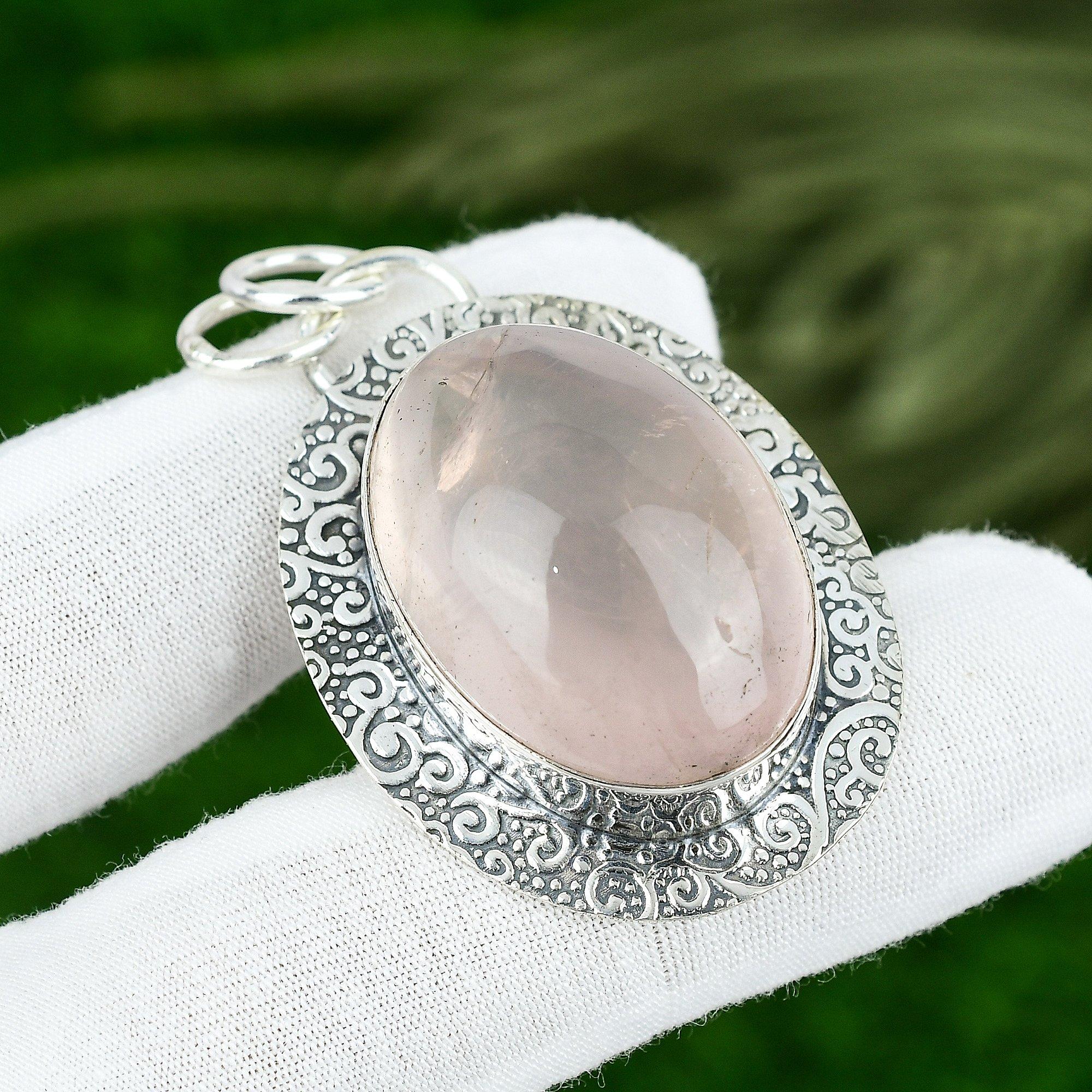 

Овальный Натуральный Розовый Кварц Сестра Сердечная Чакра Новый Кулон Ювелирное Изделие Стерлинговое Серебро