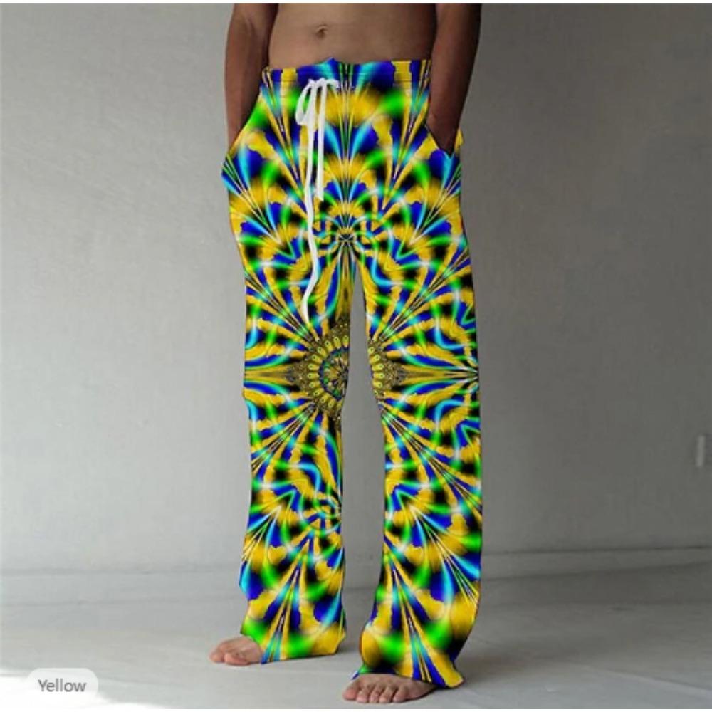 Men's 3D Abstract Pattern Printed Baggy Casual Trousers,  Elastic Drawstring Waist with Pockets, for Spring Summer Home Outdoor Vacation