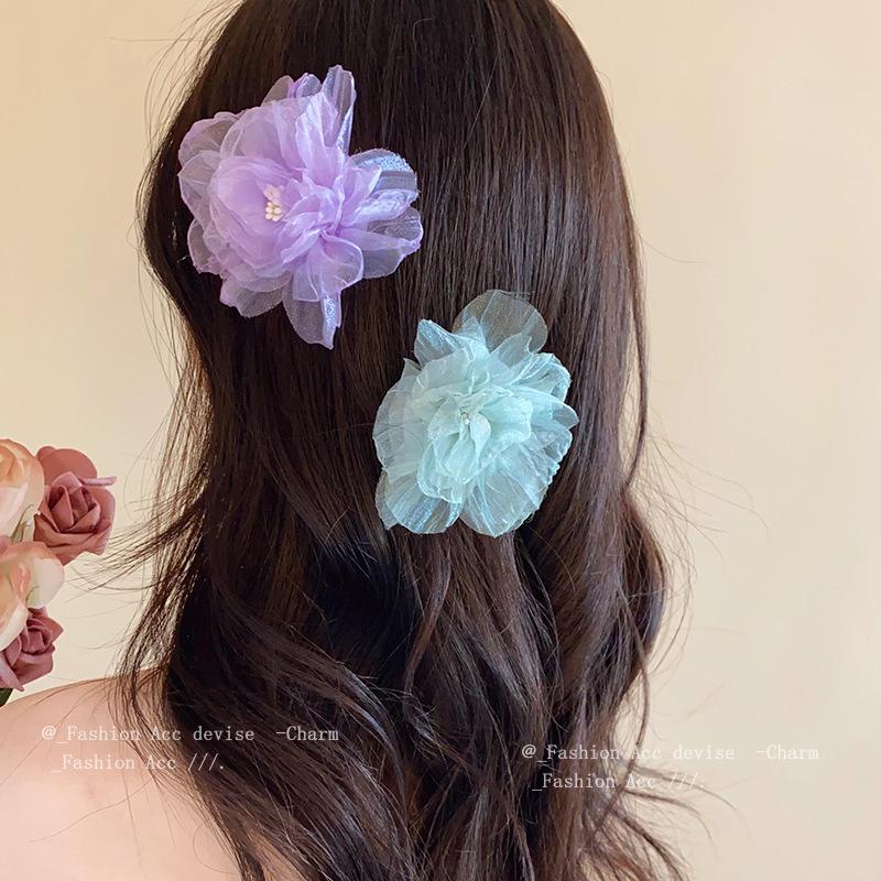 

Pastoral Mesh Flower Hair Clip - Korean Temperament Duckbill Hairpin for Women
