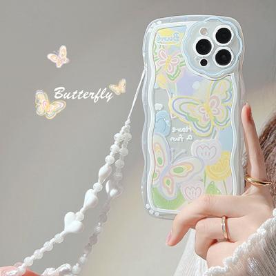 Schmetterlings-Wellenarmband, bunte Schale für iPhone 13 12 11 Pro Max X Xr Xsmax 8 7 Plus, niedliche Cartoon-Blumen-Handyhülle