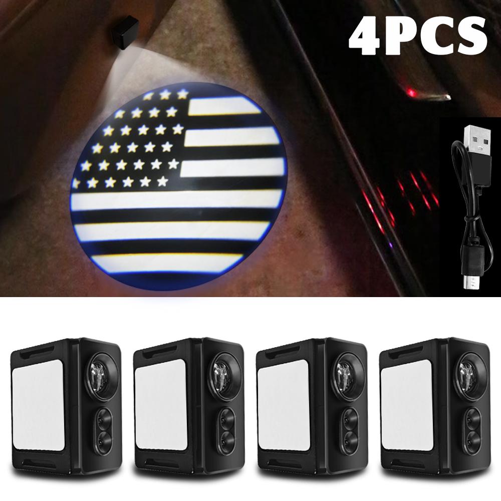 

4pcs Car Door Welcome Light Door Projector Shadow Light USA American Flag Bald Eagle Logo Light Ghost Shadow Lamp Courtesy Lamp