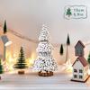 Ming Guan Tower-Shaped Flocked Cedar Desktop Christmas Tree with White Pine Needles and Wooden Base